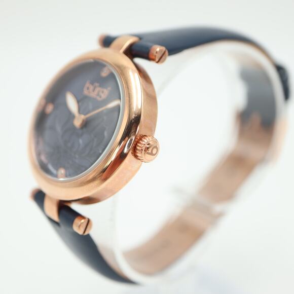 Burgi Watch Womens 31mm Blue Flower Dial Rose Gold Tone Diamond Dial New Battery - Picture 10 of 15